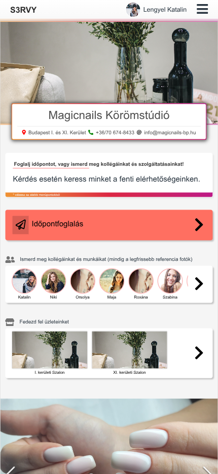 A bemutatkozó oldal a foglalási felületen