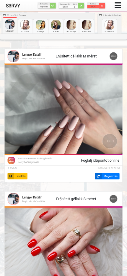 A Fotók galéria letöltés és megosztás gombokkal