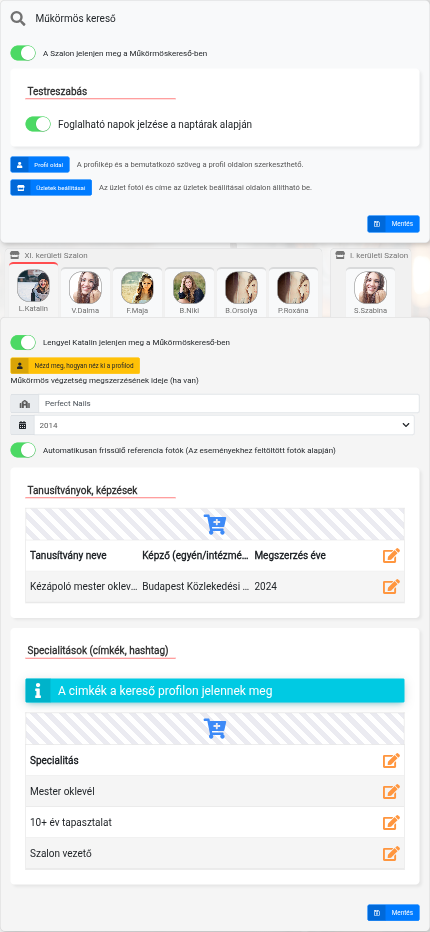A Műkörmös kereső beállításai